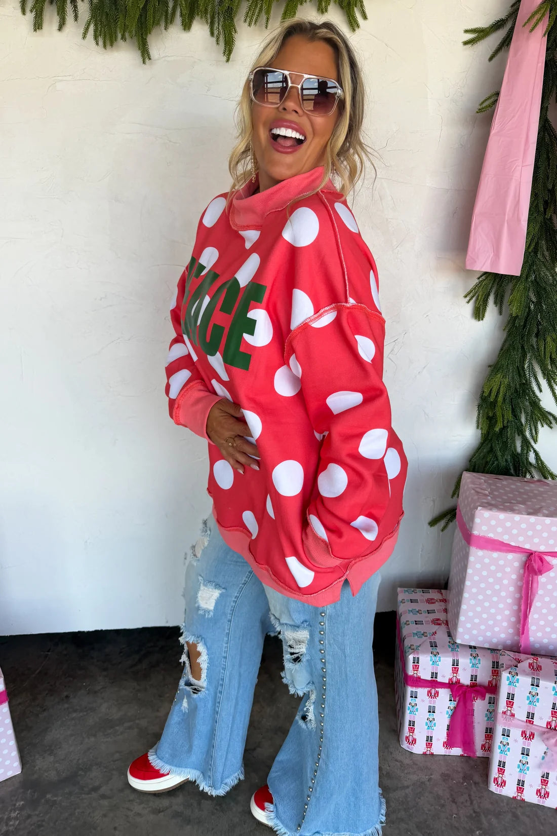 Red Peace & Polka Mockneck PREO