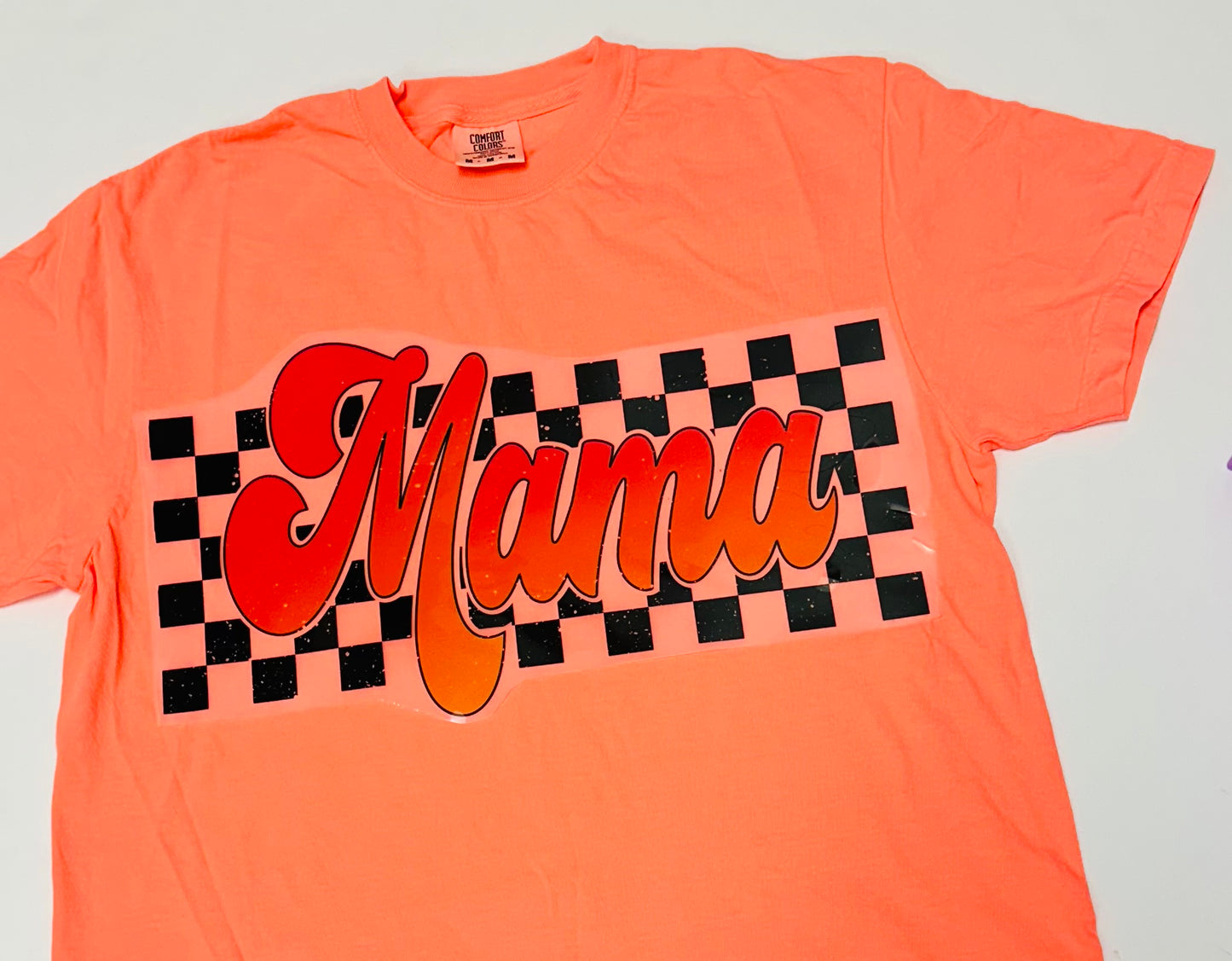 Checkered Tropical Neon Mama on Comfort Colors