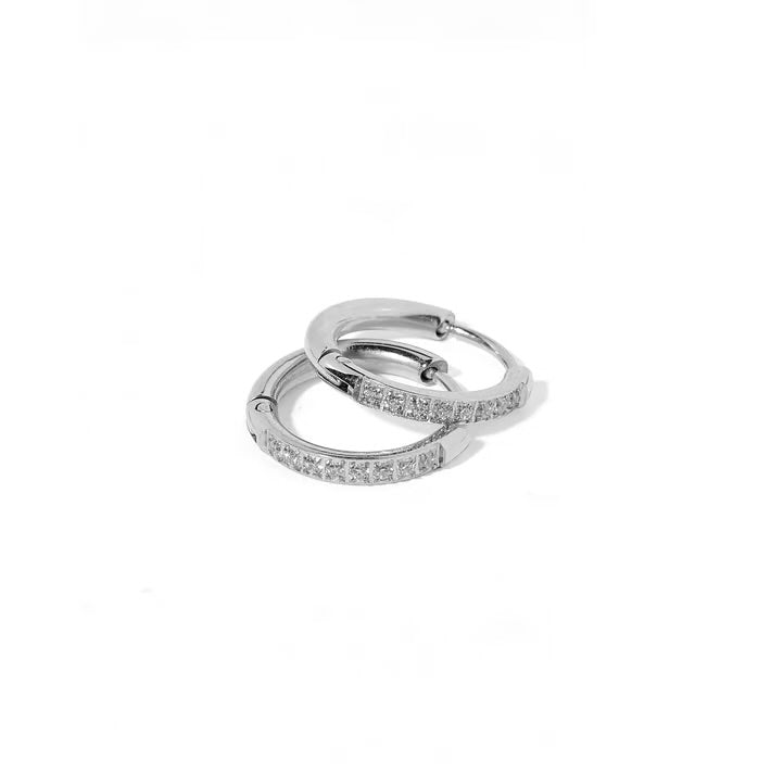 Scarlett Hoop Huggie Silver 12mm CZ Earrings
