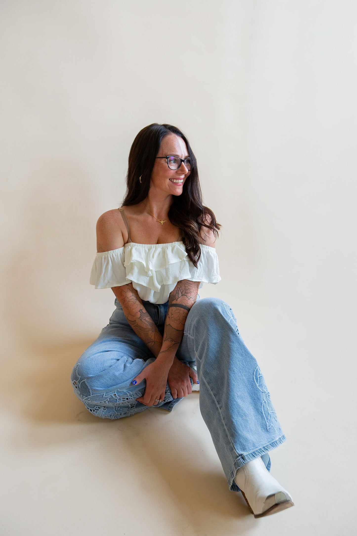 Floral Cutout Wide Leg Denim
