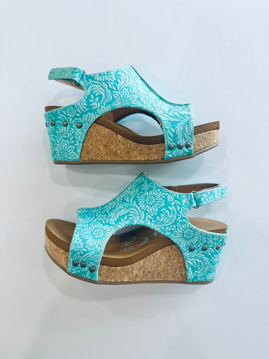 Prairie Fire Tooled Wedge Turquoise RTS