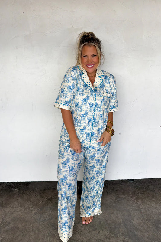 Relax Heifer Luxe PJ Set Embroidered “Relax Heifer” on Lapel