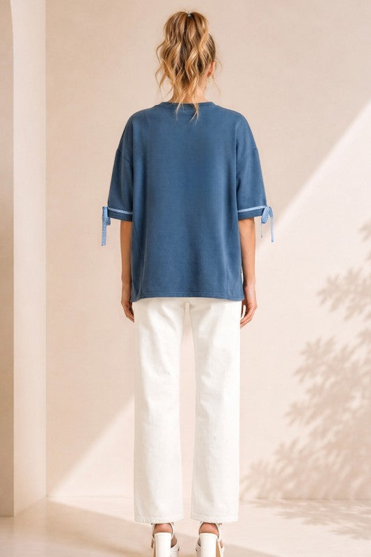 Patriotic Ribbon Detail Patch Oversized Tee