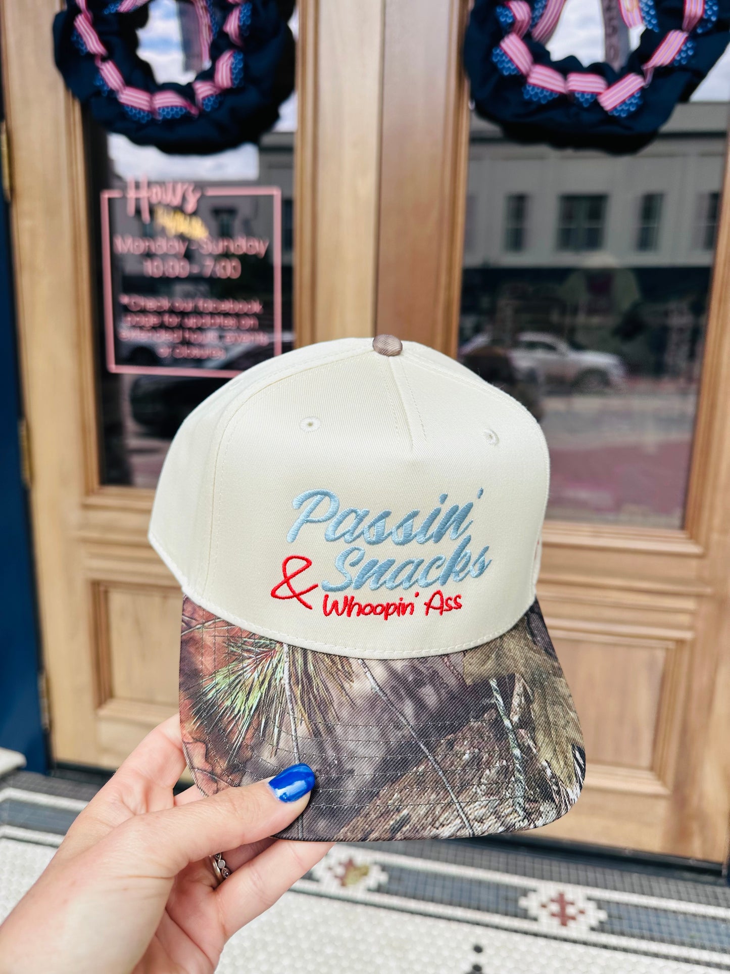 Passin Snacks & Whoopin Ass Hat + Blue Thread