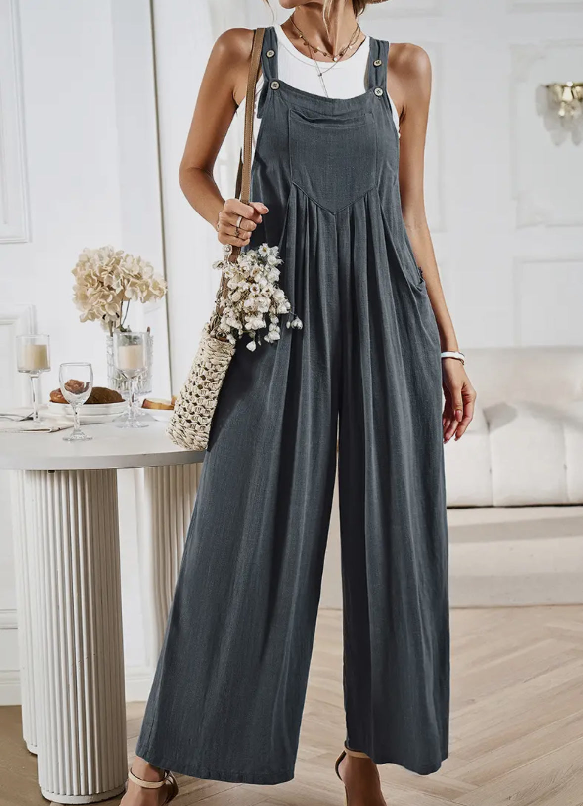 Boho Spring Wide Leg Overall Jumpsuit PreO