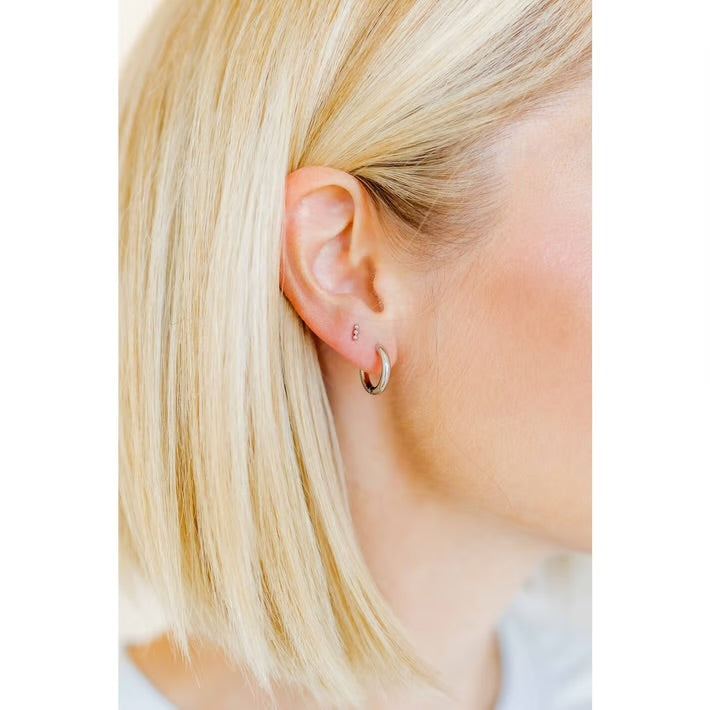 Micro Triple-Tally Silver Flatback Stud Earrings