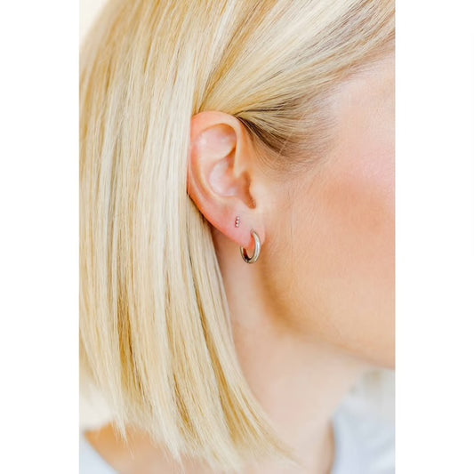 Micro Triple-Tally Silver Flatback Stud Earrings