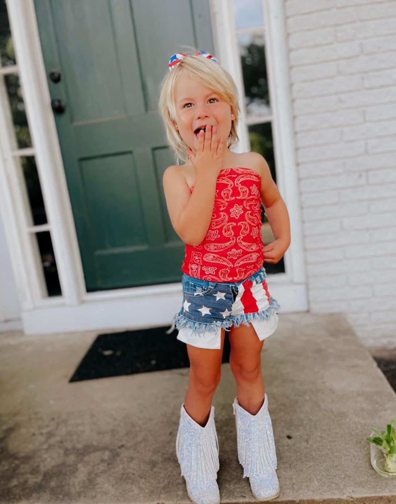 FOJ Frayed Patriotic Denim Shorts