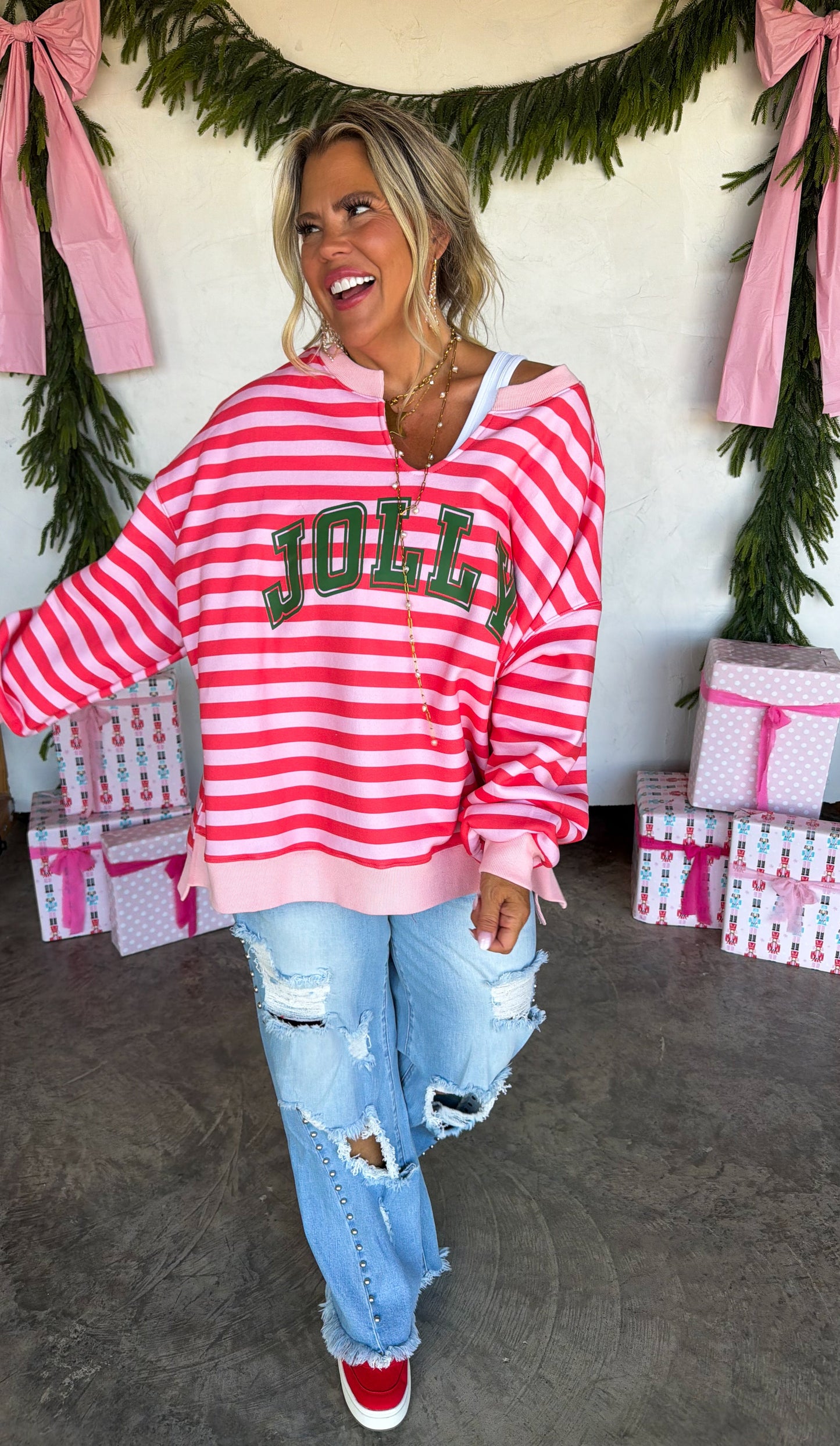 Jolly & Merry Oversized Stripe Pullover PREO