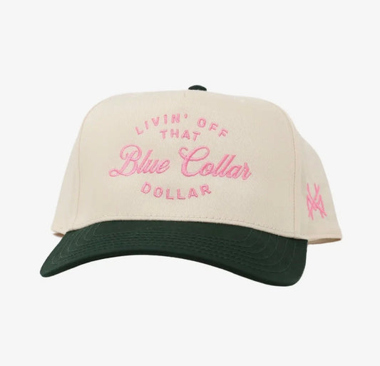 Retro Blue Collar Dollar Hat- Pink