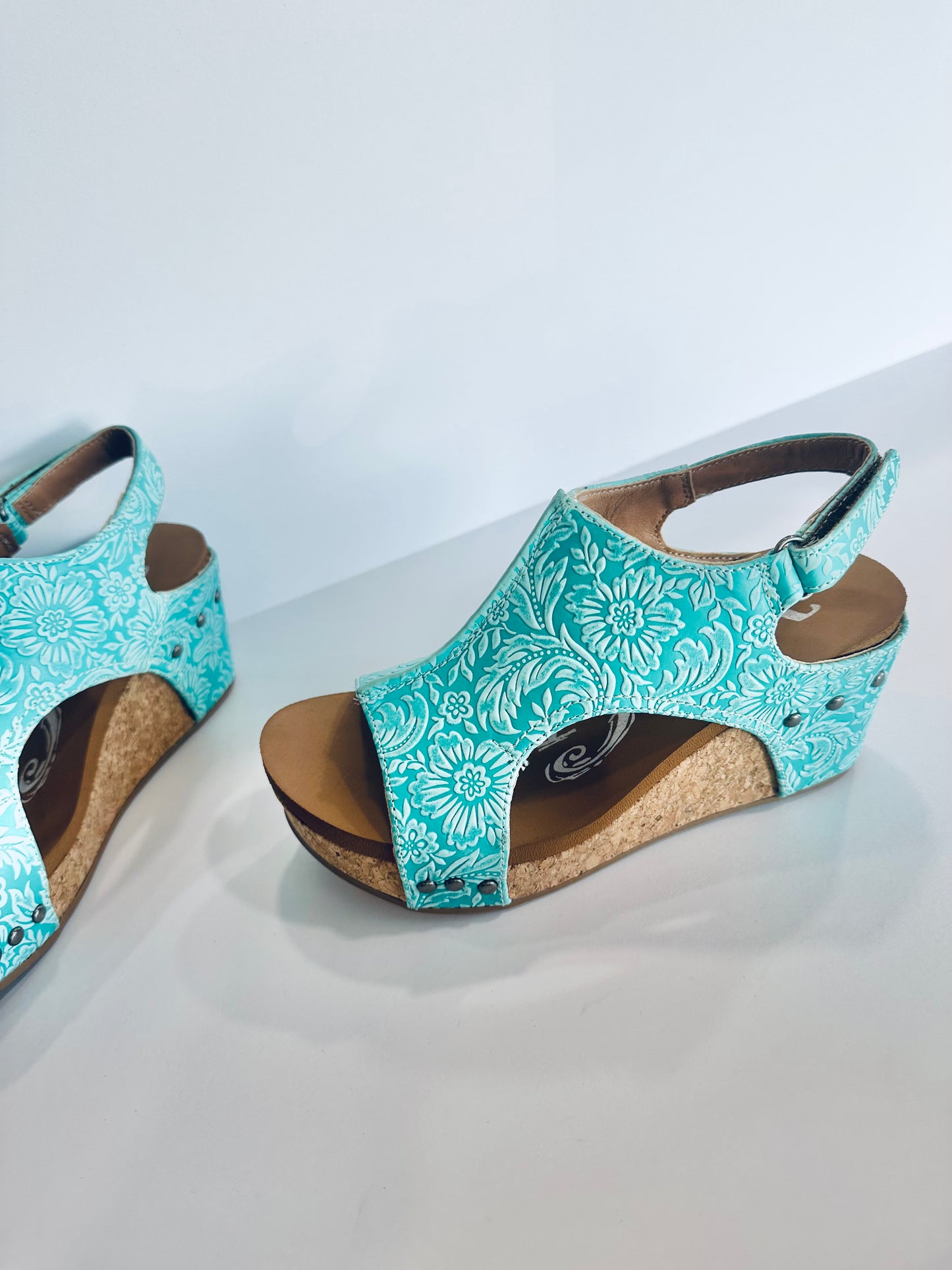 Prairie Fire Tooled Wedge Turquoise RTS