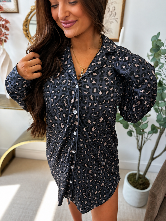 Wild Leopard Long Sleeve Sleep Dress