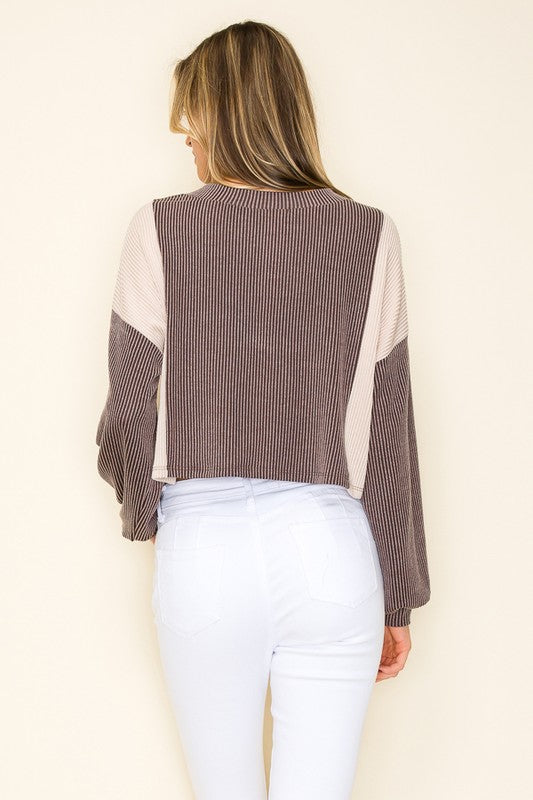 Baylor Brown + Oat Ribbed Top