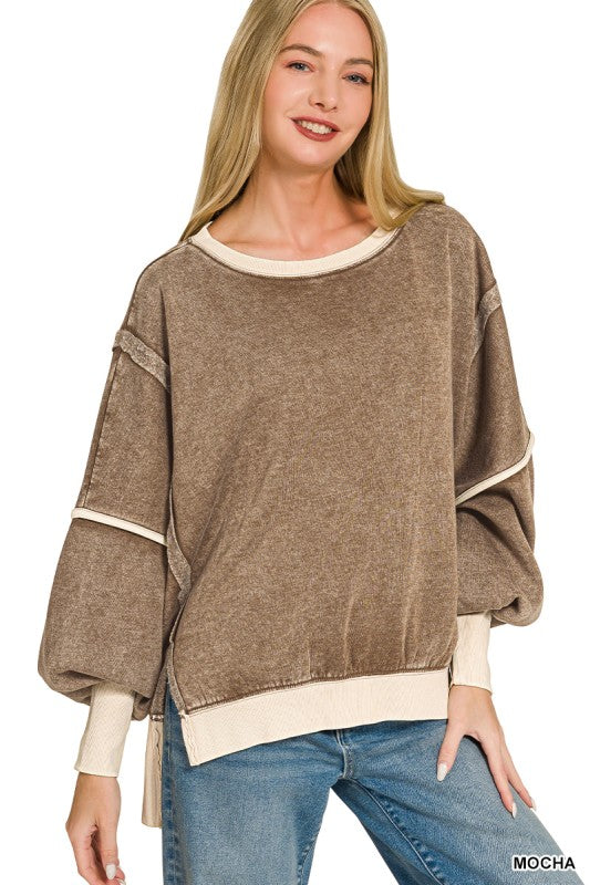 Bianca Bell Sleeves Contrast Fleece Trim Pullover