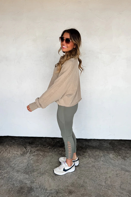 Serena Signature Lace Up Leggings Olive RTS