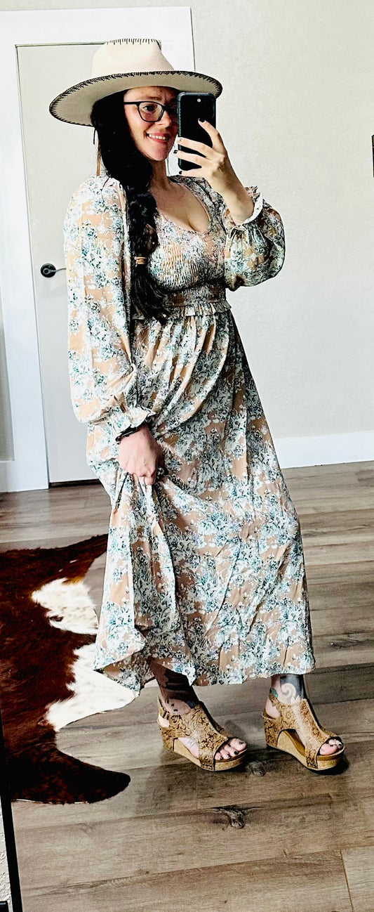 Maple Grove Smocked Long Sleeve Dress RTS