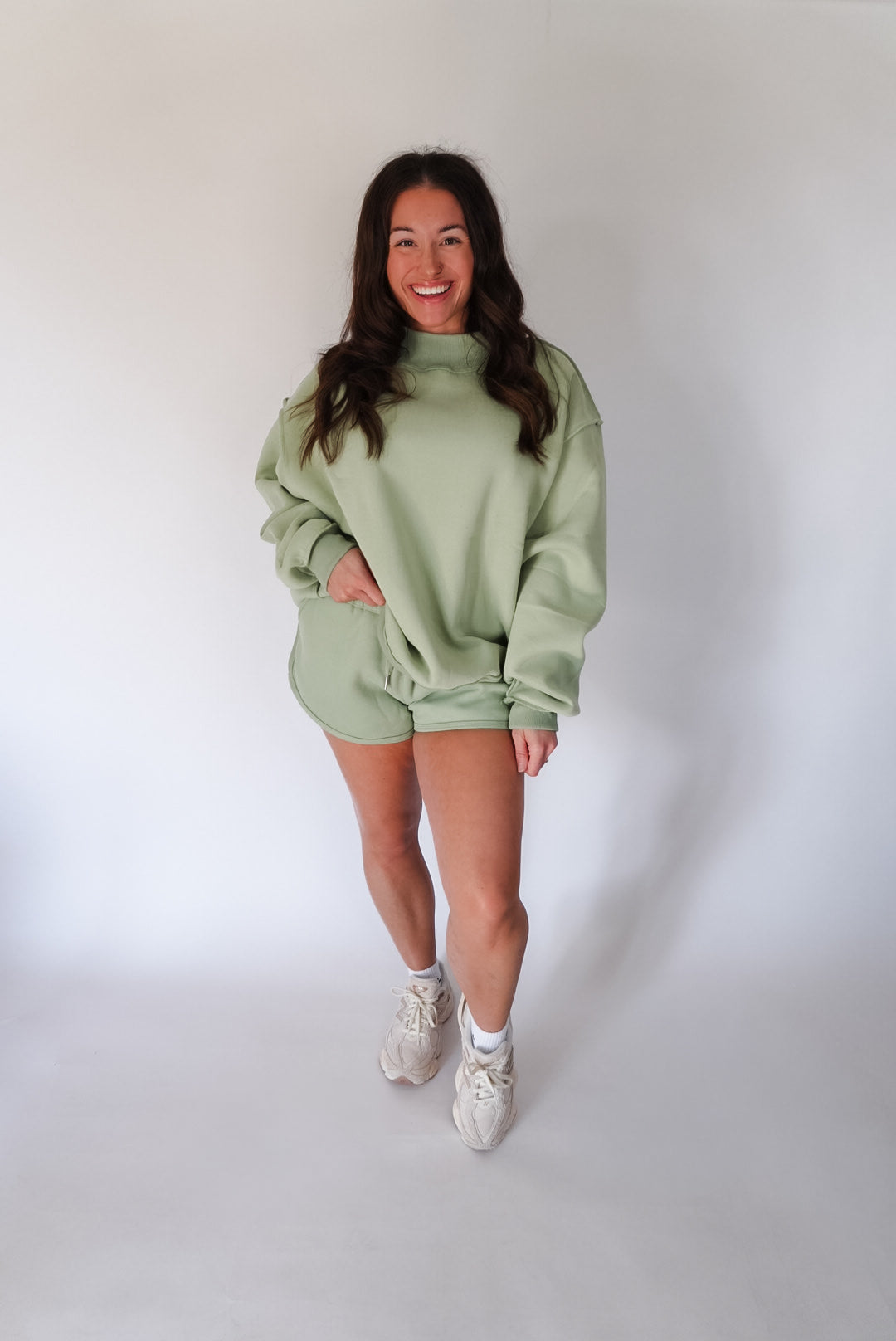 Sage Solid Reversible Mock Neck Sweatshirt Top