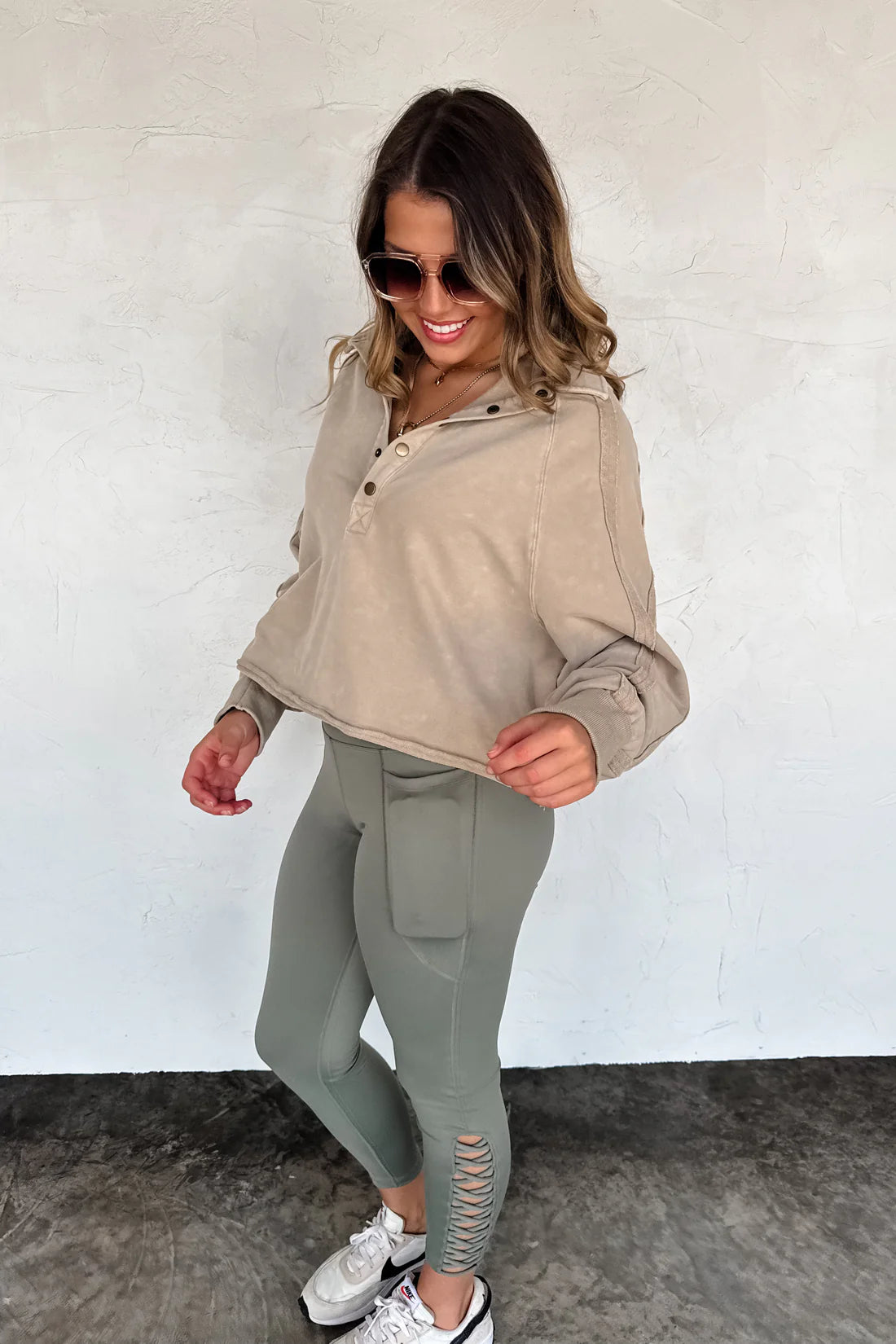 Serena Signature Lace Up Leggings Olive RTS