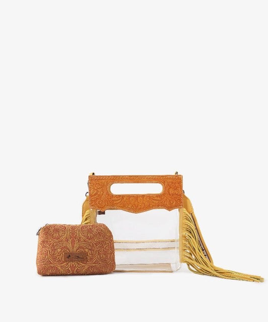 Montana Tooled Leather Clear Stadium Crossbody + Wallet - Mustard