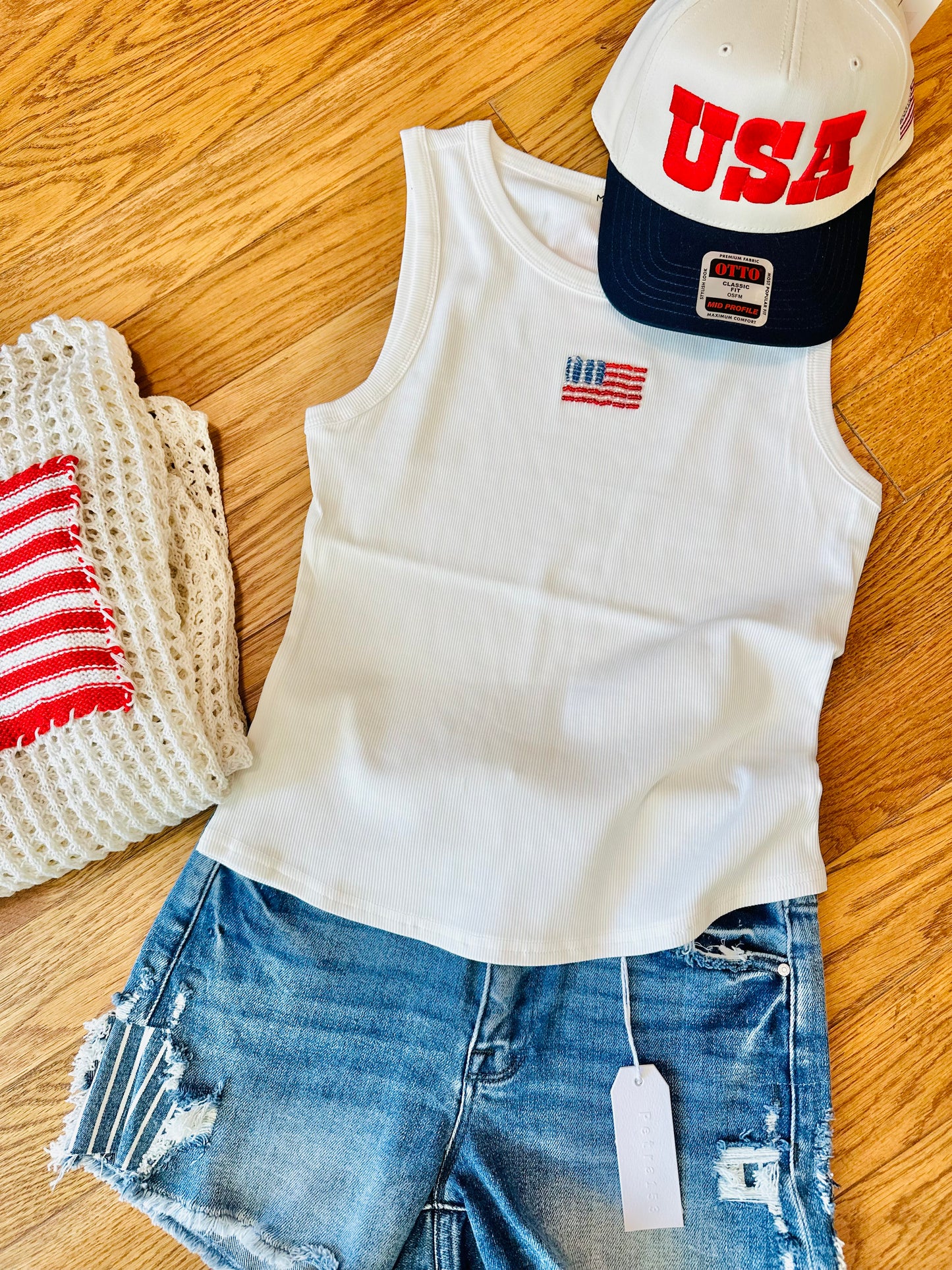 Embroidered Beaded American Flag Tank