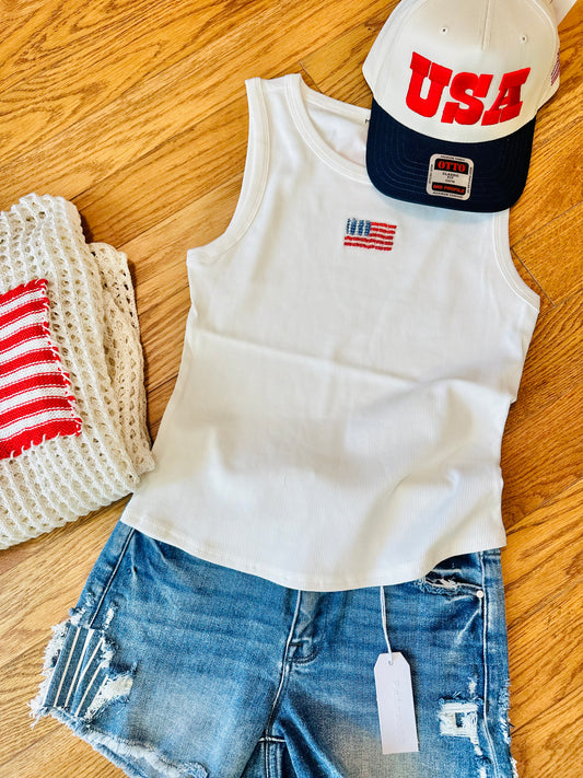 Embroidered Beaded American Flag Tank