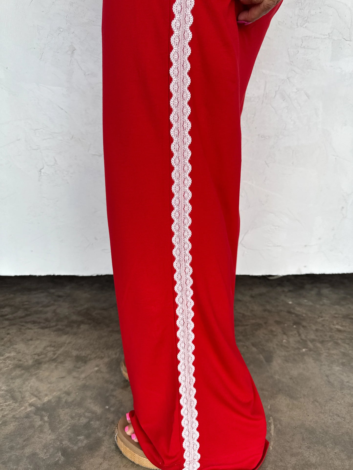 Lace Trim Varsity Track Butter Pants