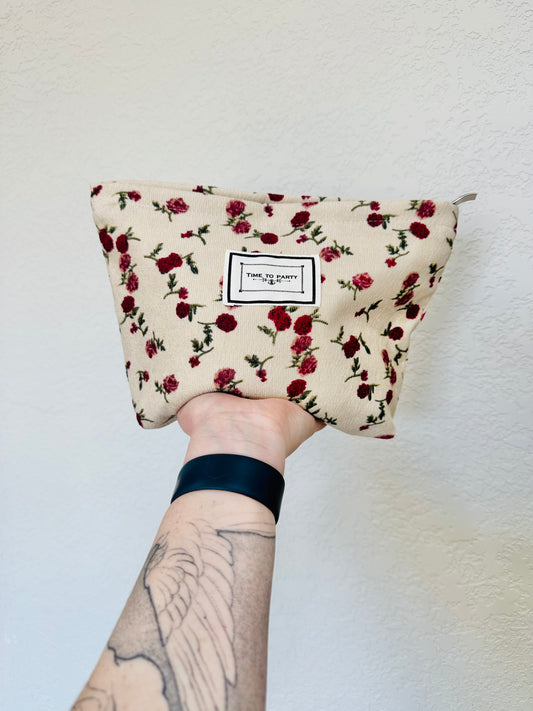 Corduroy Floral Travel / Makeup Bag