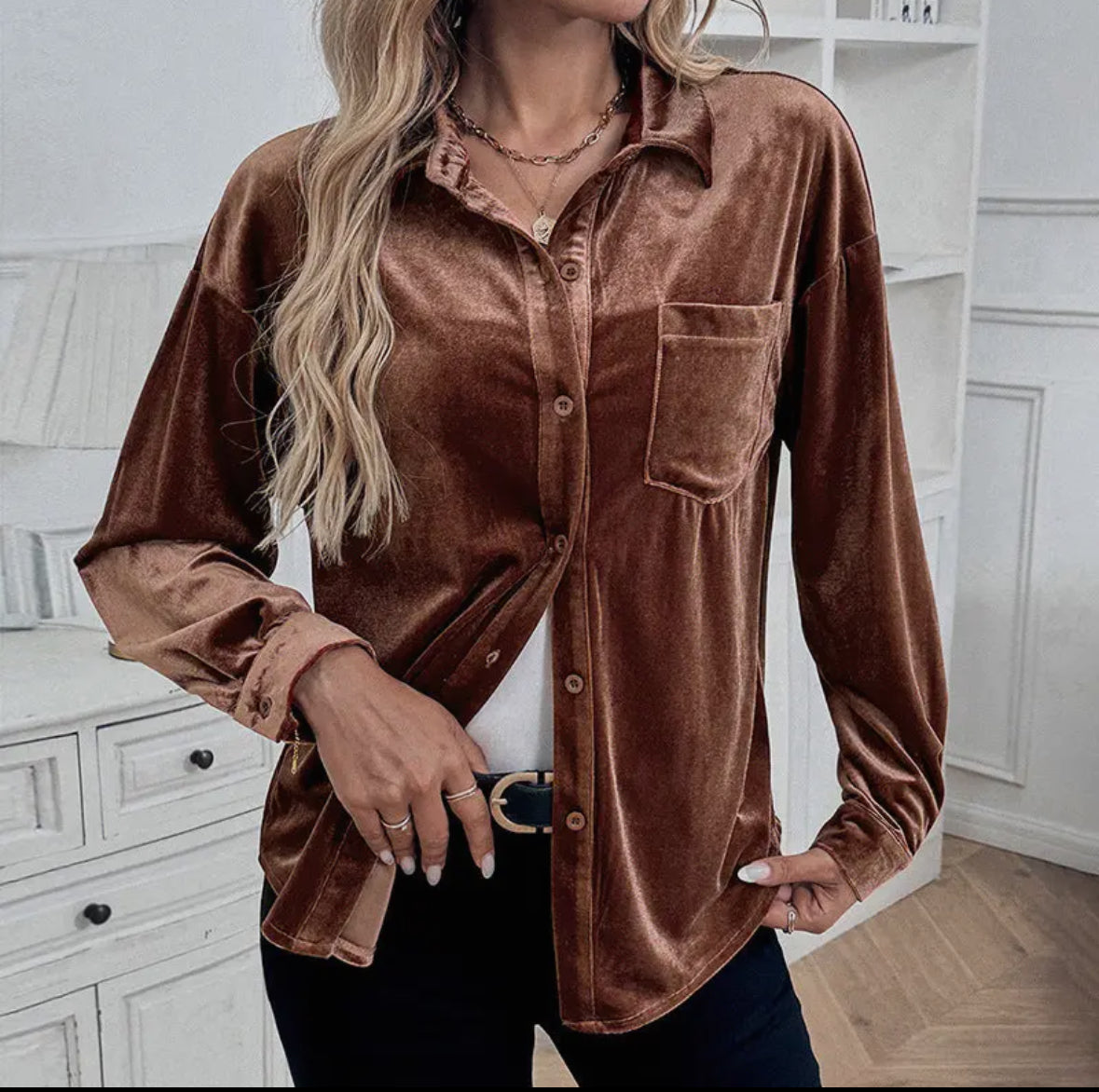 Mauve Coffee Velvet Button Up // Shacket