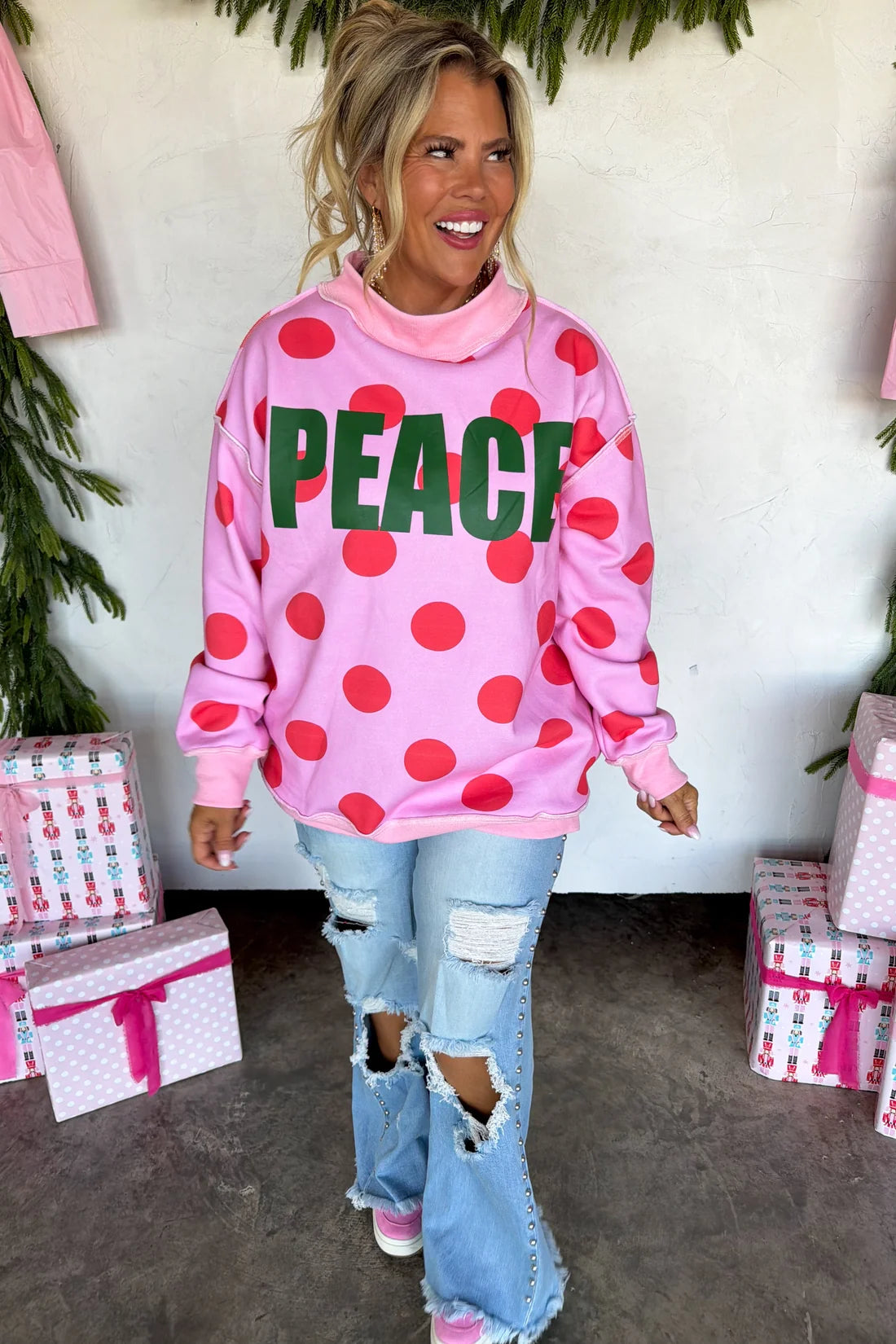 Pink Peace & Polka Mockneck PREO