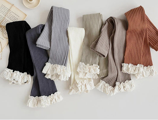Addie Ribbed Tights With Lace Frill Hem PreO