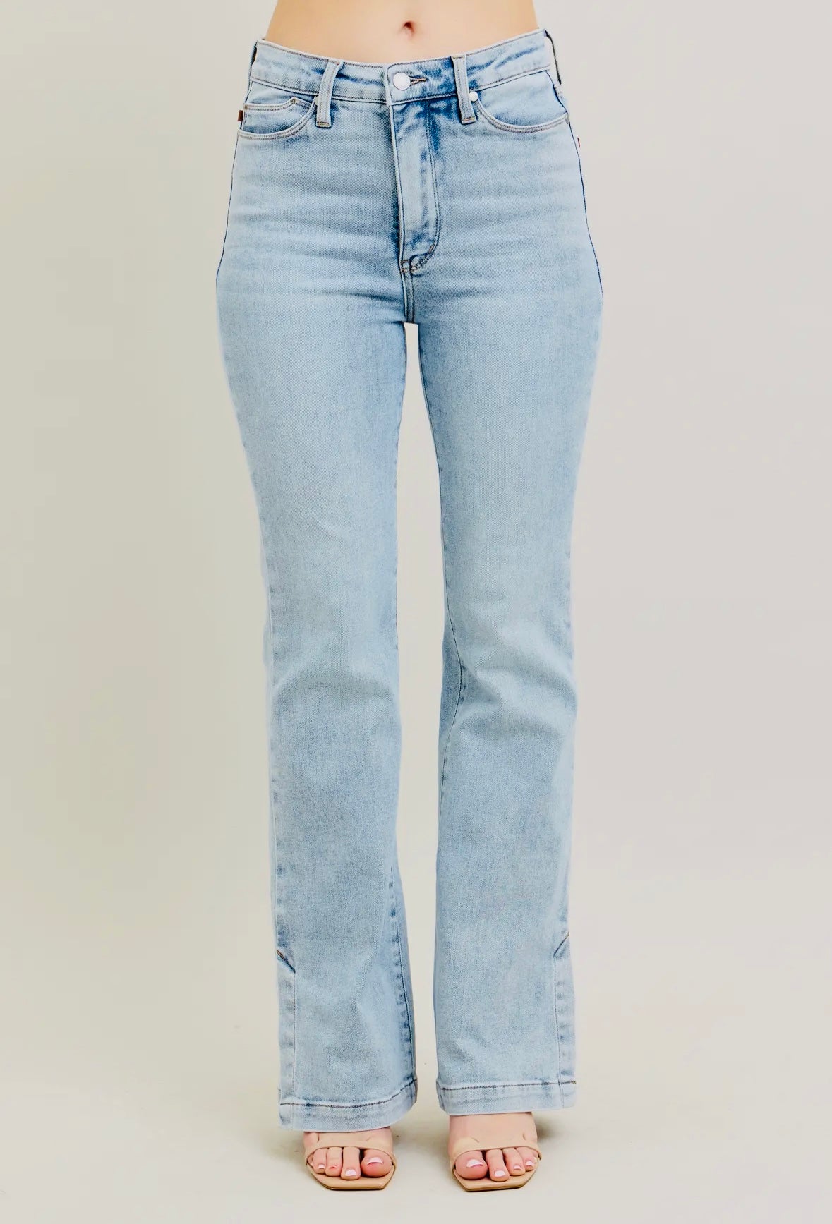 Judy Blue High Waist Tummy Control Vintage Wash Side Slit Hem Bootcut Denim - RTS