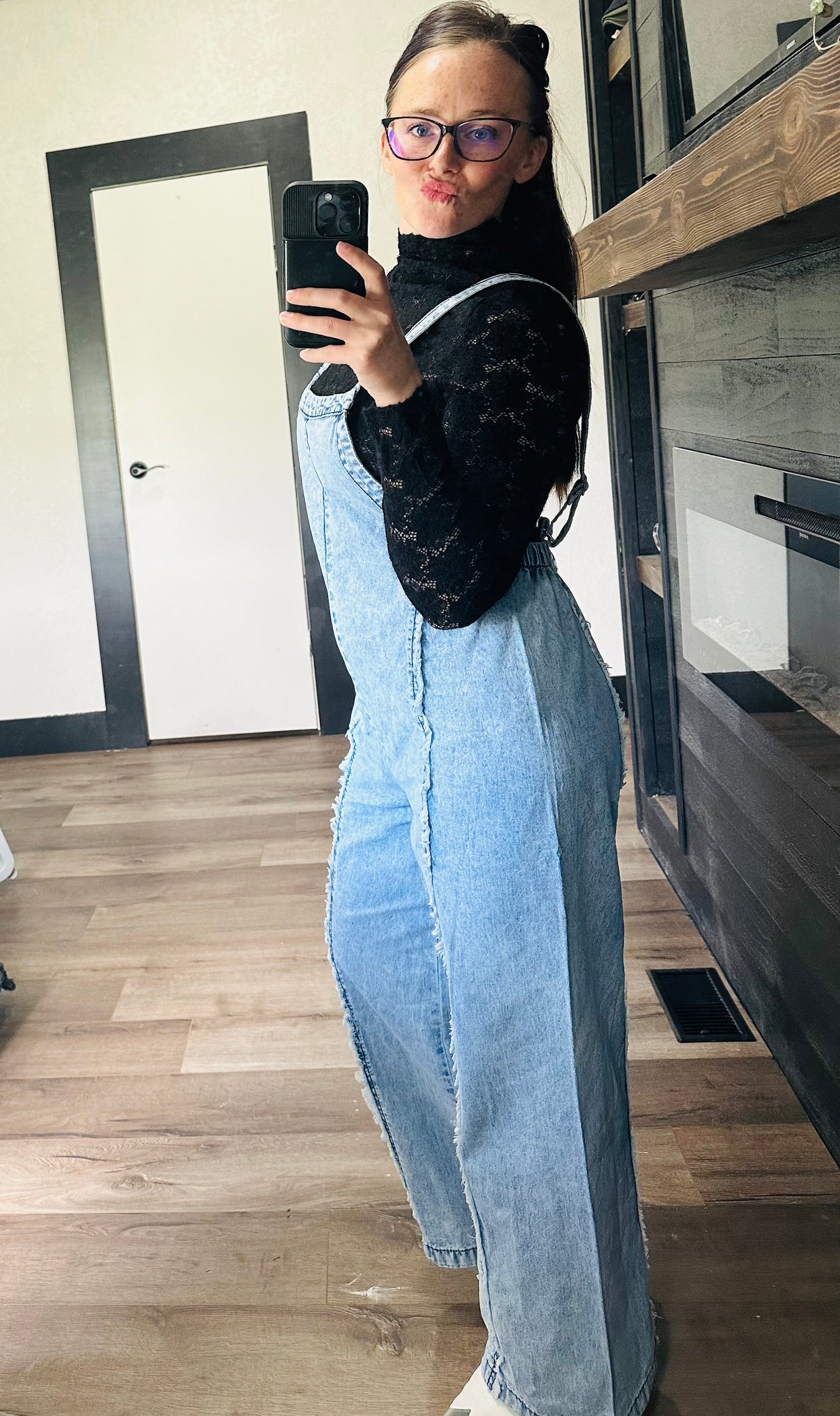 Somebody Else’s Problem Wide Leg Exposed Seam Denim Overalls