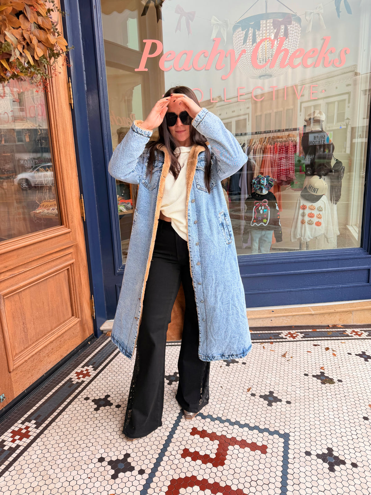 Walkin’ After Midnight Teddy Lined Long Denim Jacket