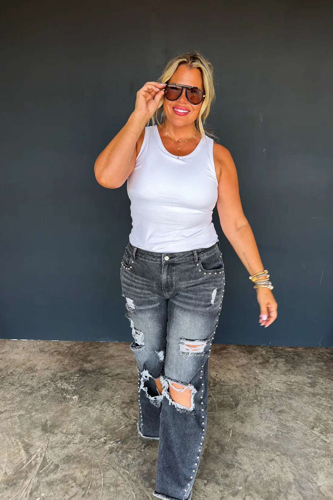 DISTRESSED Dolly Parton Me Studded Denim PREO