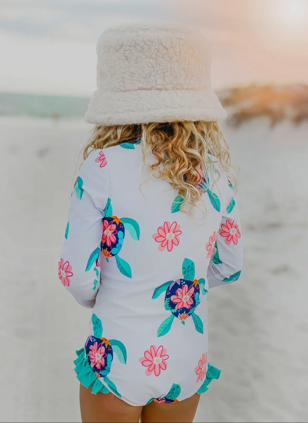 Floral Turtle One Piece Ruffle Swimmie 4T RTS!