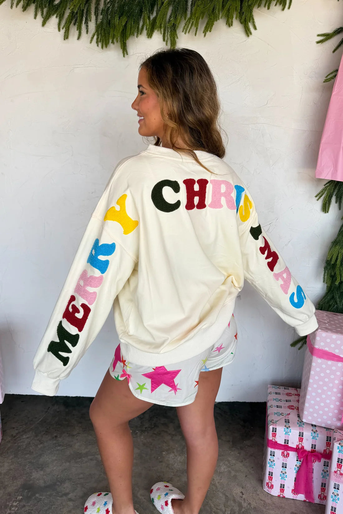 Merry Christmas Ivory Oversized Crew PREO