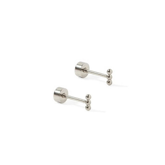 Micro Triple-Tally Silver Flatback Stud Earrings