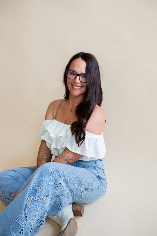 Floral Cutout Wide Leg Denim
