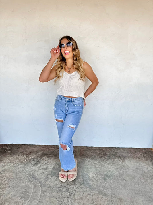 Ivory Theo Knitted Twist Back Tank RTS