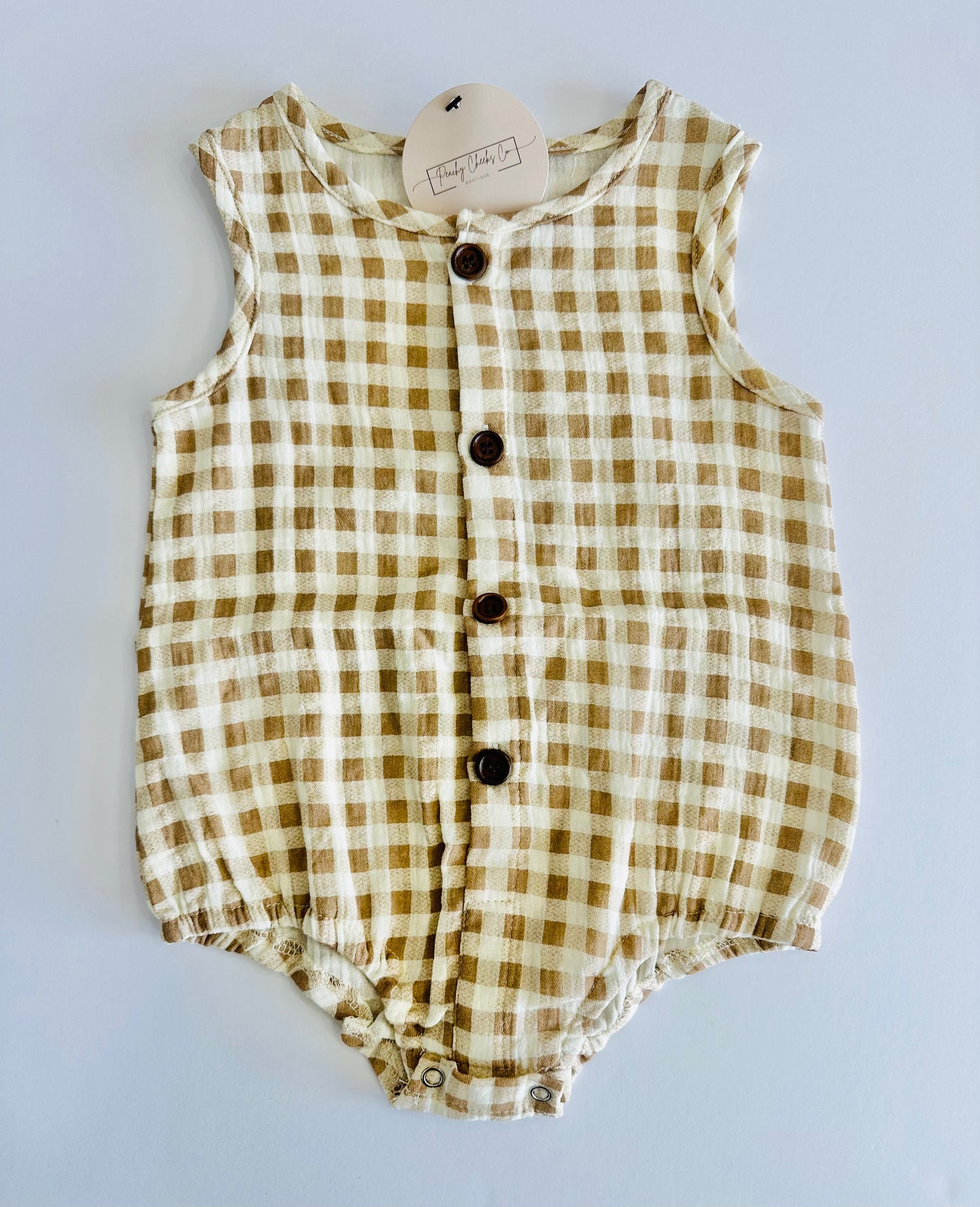 Neutral Gingham Gauze Romper 12/18M