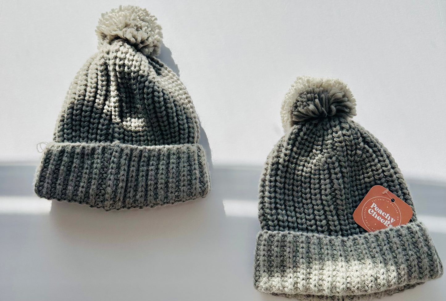 Gray Knitted Pom Pom Beanie Girls