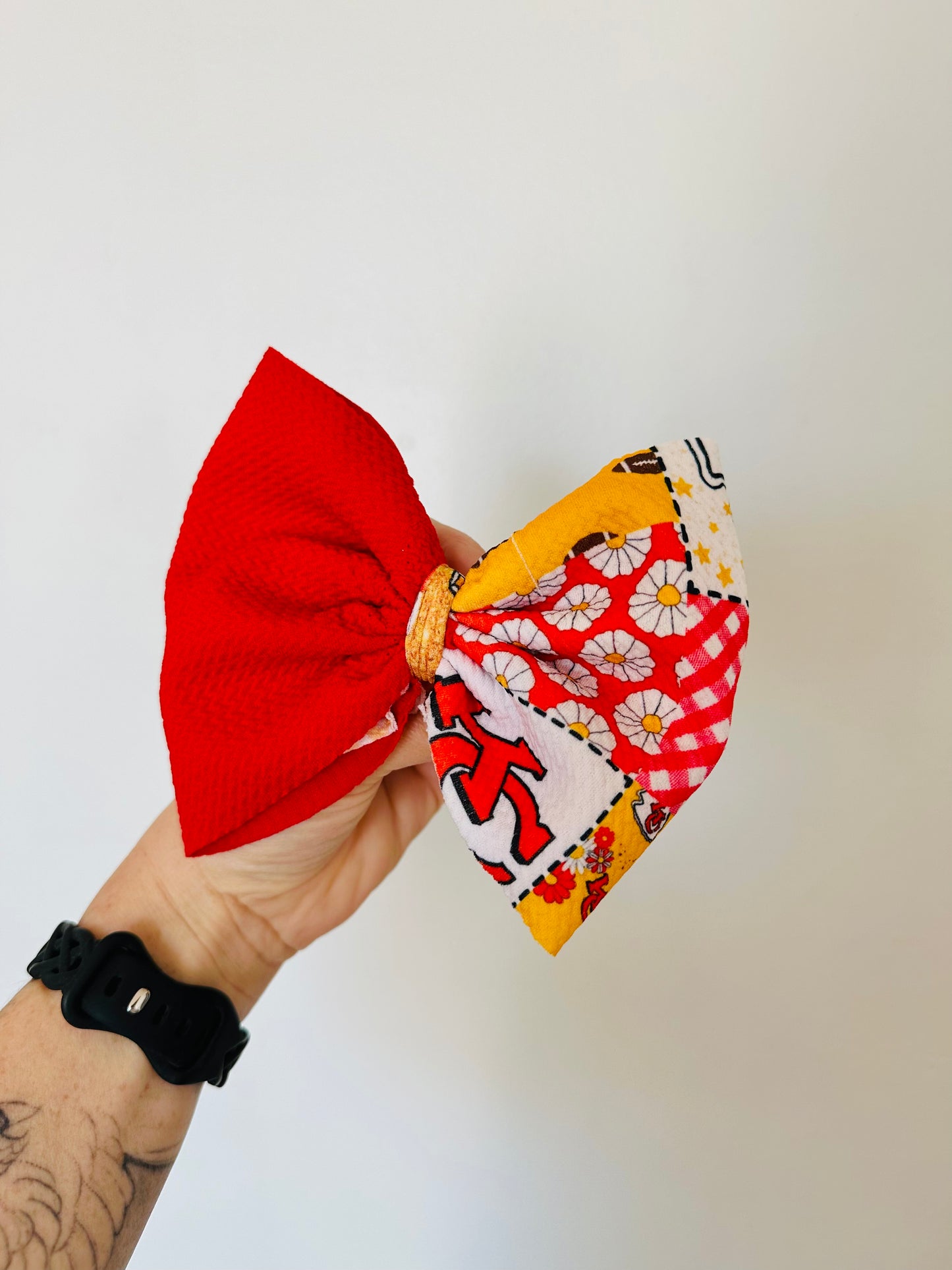Large KC Floral Patchwork Bow On Large Alligator Clip RTS