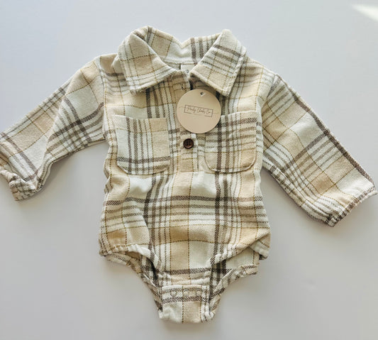 Neutral Flannel Onesie 6M