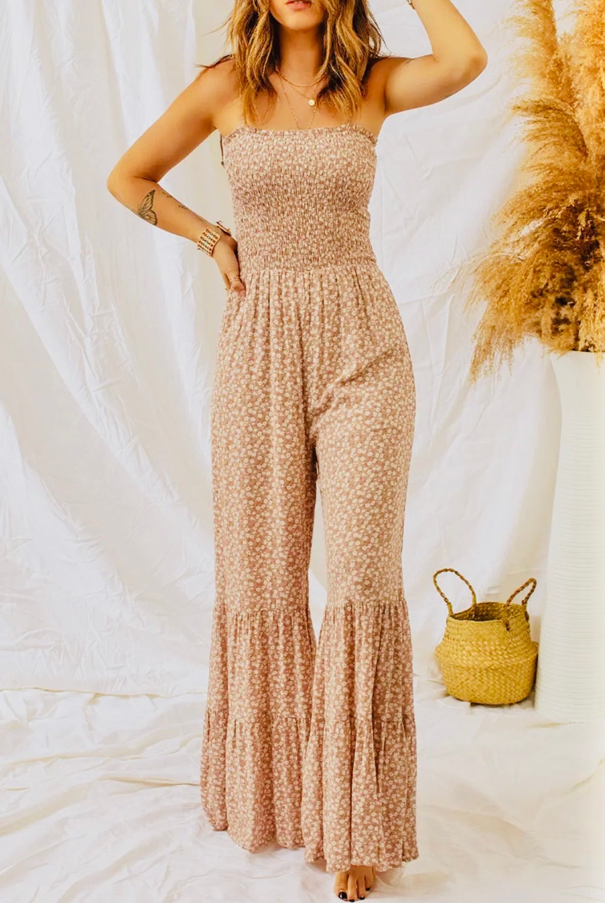Allison Apricot Wide Leg Floral Jumper