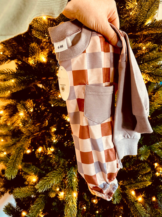 Neutral Checkered Bubble Onesie