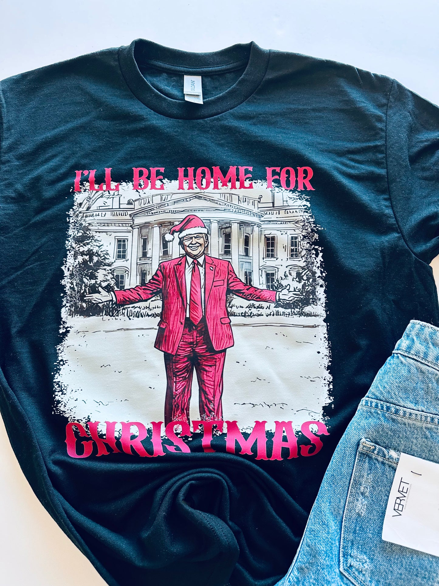 I’ll Be Home For Christmas Black Gildan Tee Medium