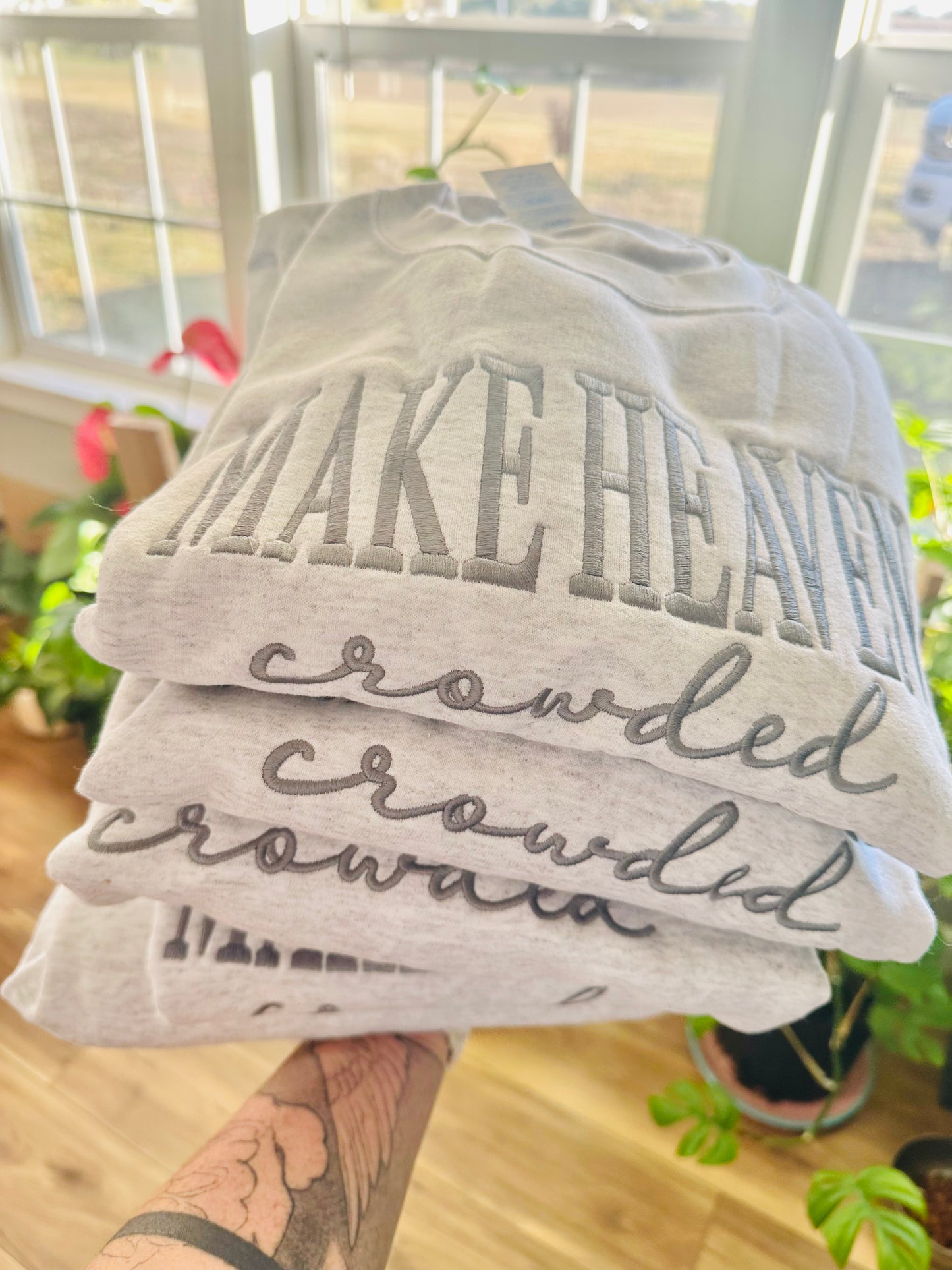 Make Heaven Crowded Embroidered Ash Crew RTS