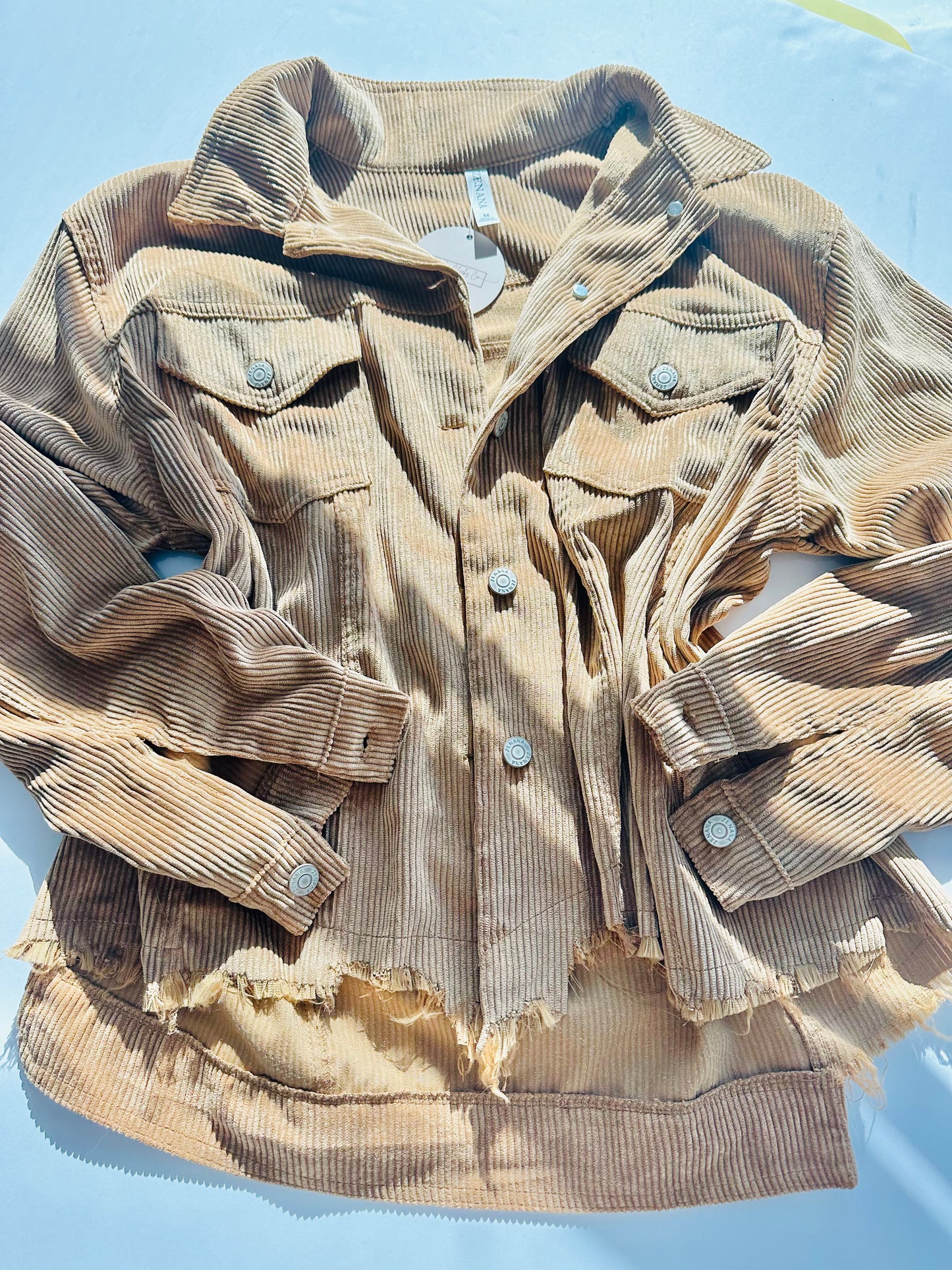 Raw Hem Corduroy Shacket - Camel Medium