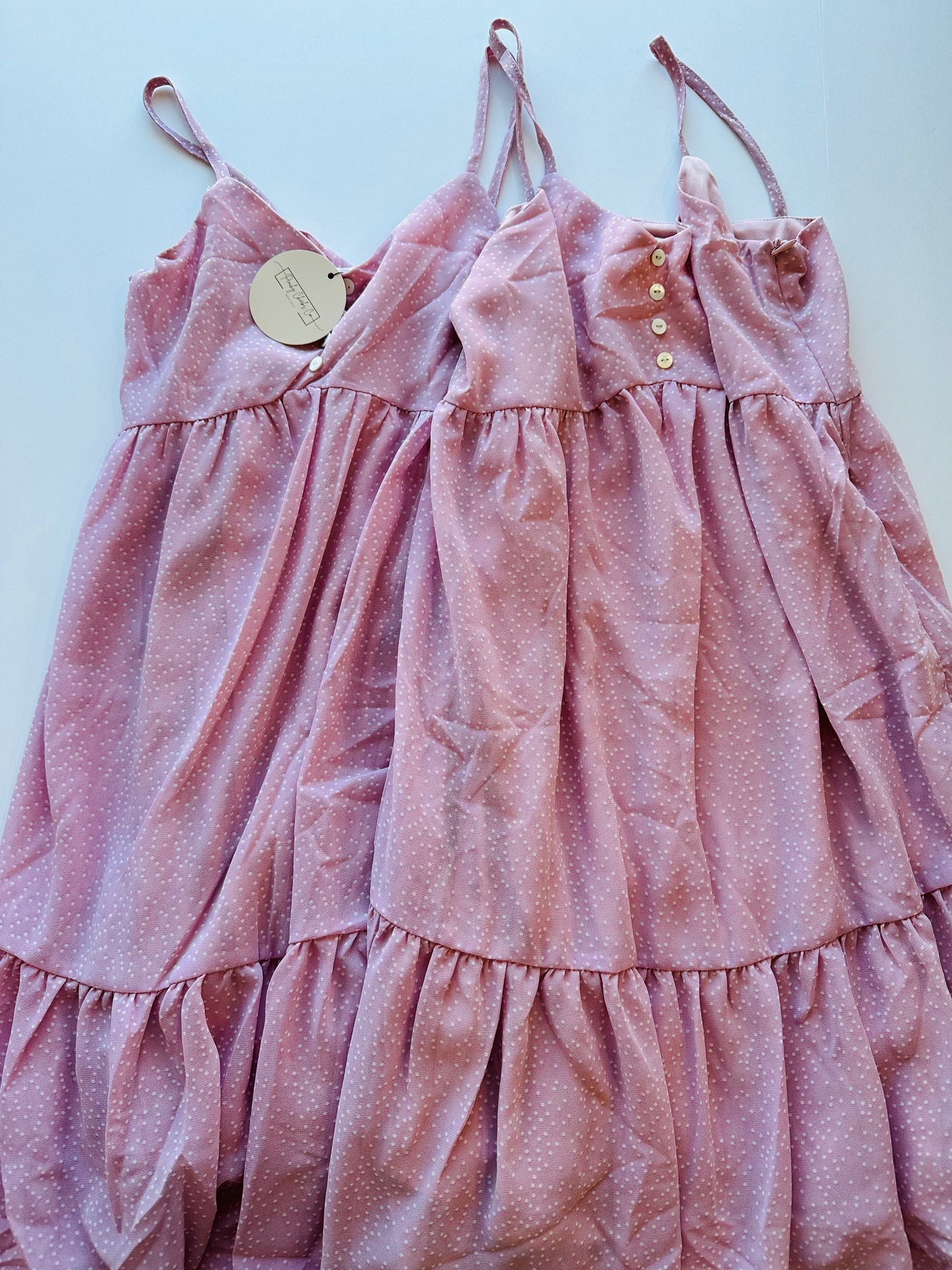 Girls Dotted Mauve Tiered Dress - 12