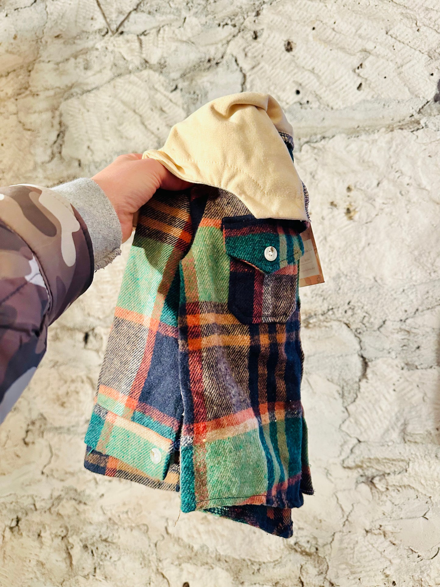 Hooded Plaid Orange Flannel Cream Hood